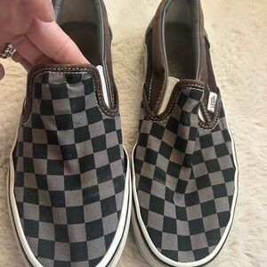 Vans Women's Black and Gray Checkered Slip-On Sneakers 8.5 (men’s 7)